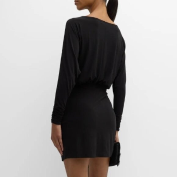 Ramy Brook Naomi Long-Sleeve Wrap Mini Dress – Black, Size XS – NWT - Picture 2 of 5